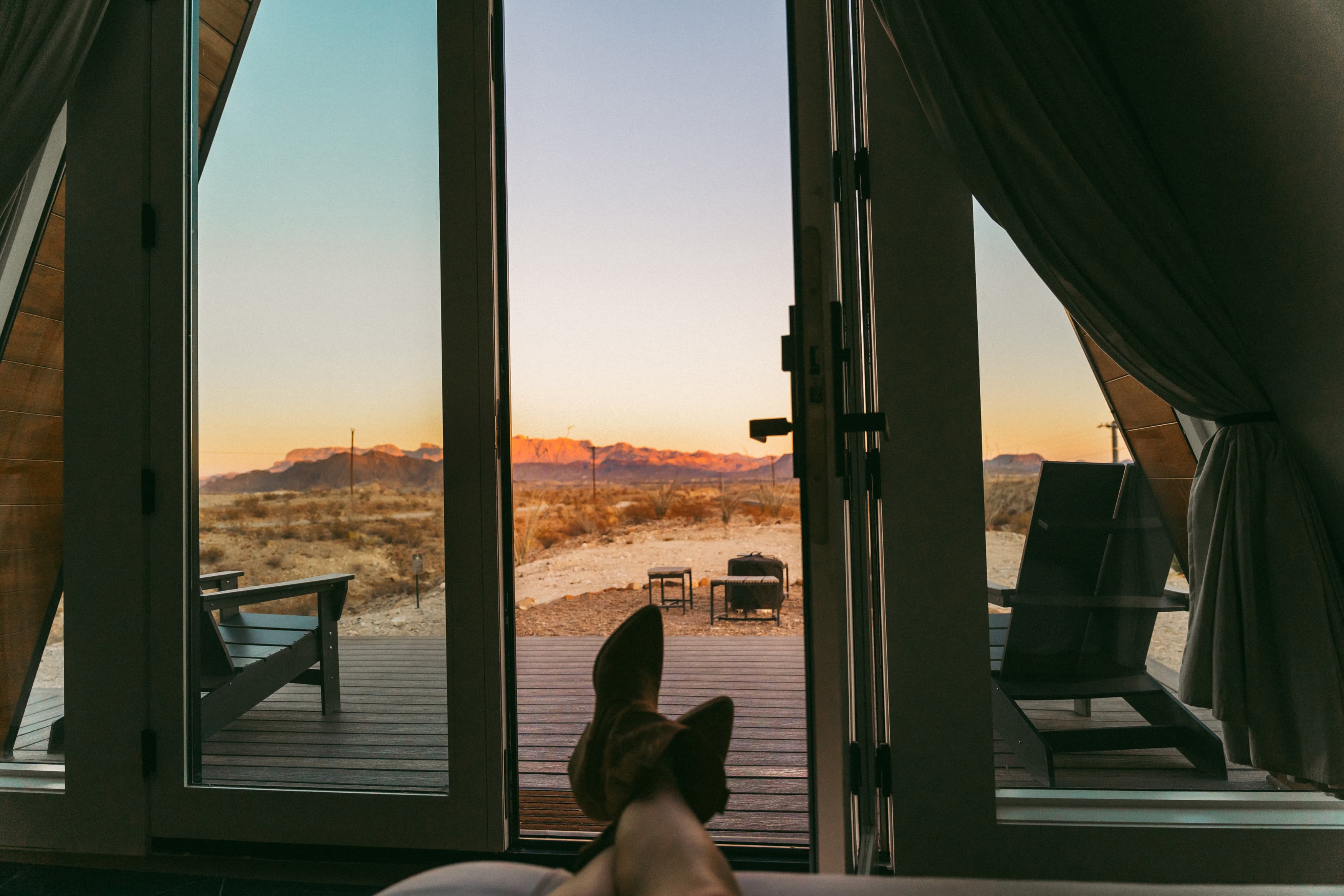 Iconic Window pour-off view through an A-frame cabin window
