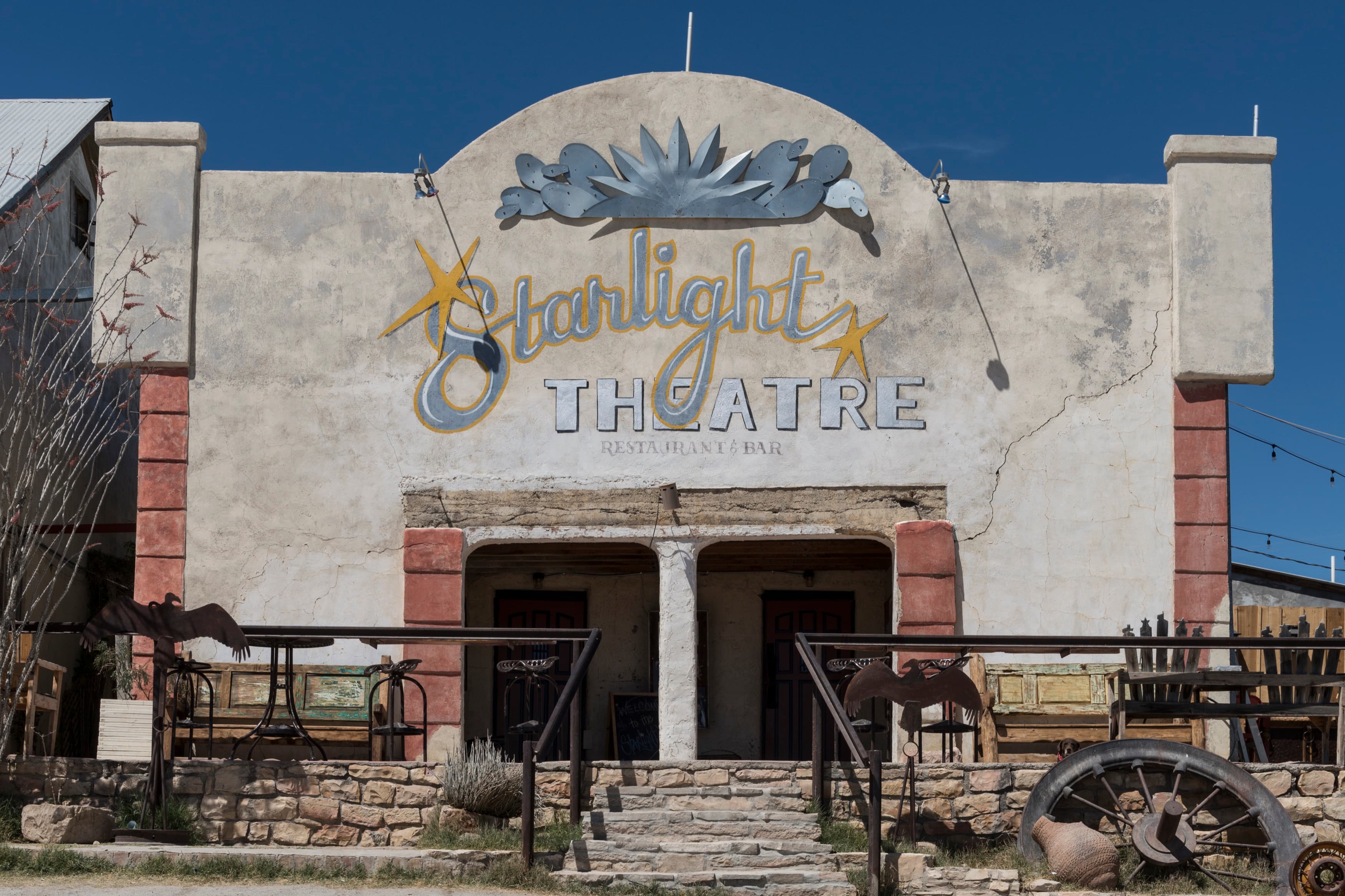 The historic Starlight Theatre Restaurant & Saloon facade in Terlingua Ghost Town